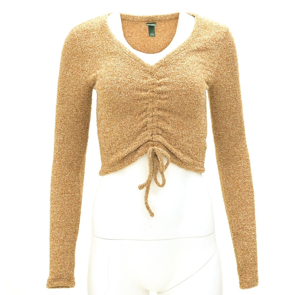 Wild Fable V Neck Scrunched Tie Front Crop Sweater Size Small
